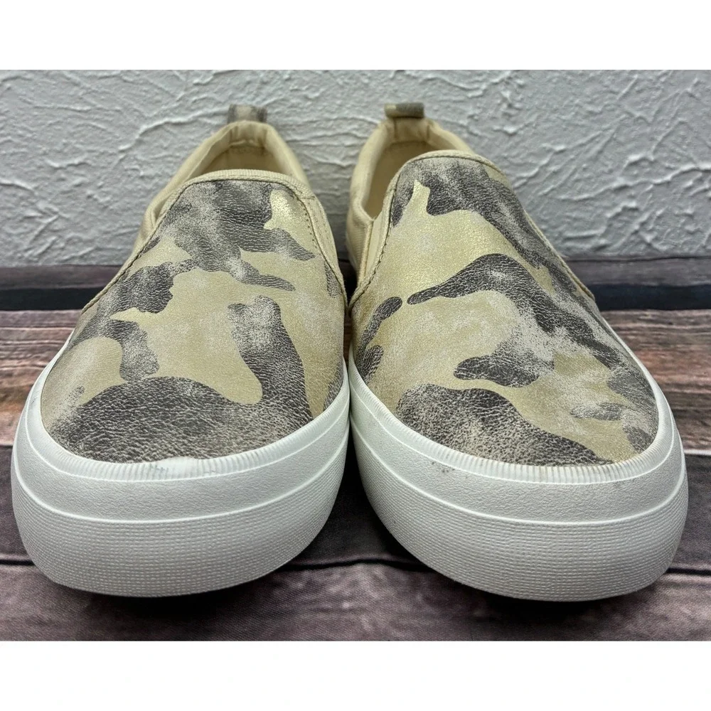 Sperry Crest Twin Gore Sneakers Womens 8.5 Metallic Ivory Camo Slip On STS87041